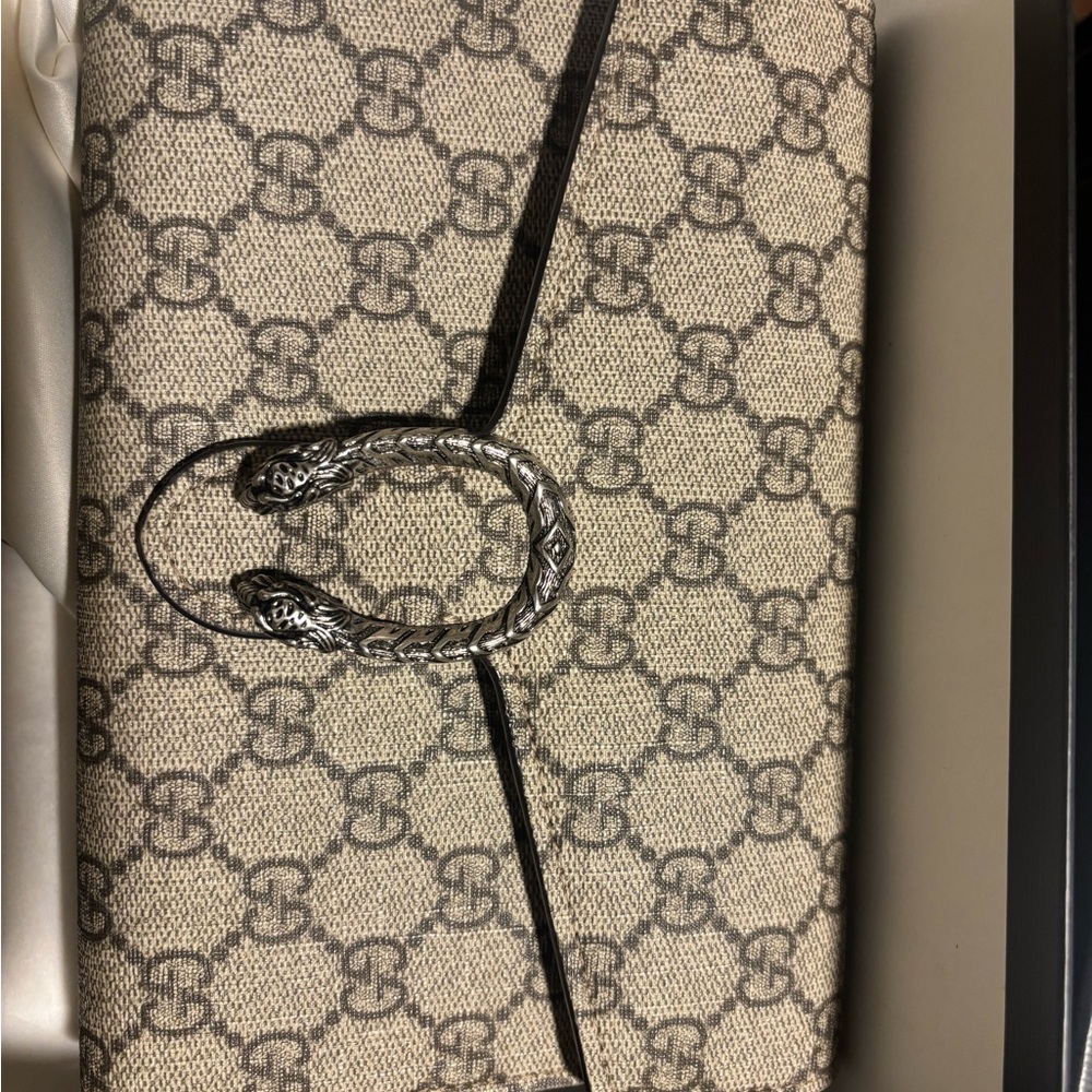 Gucci Beige and Gray Monogram Clutch